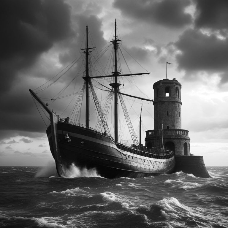 Walfängerschiff alt und Leuchtturm